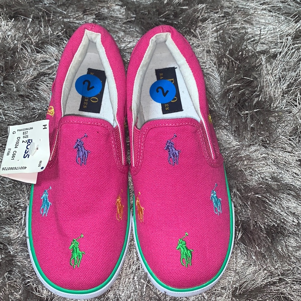 Pink girls size 2  Ralph Lauren  slip on sneakers